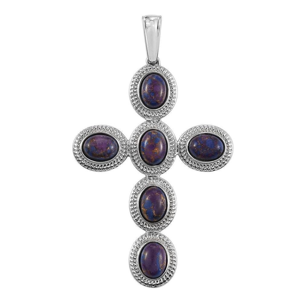 Mojave Purple Turquoise Cross Pendant in Stainless Steel 7.40 ctw